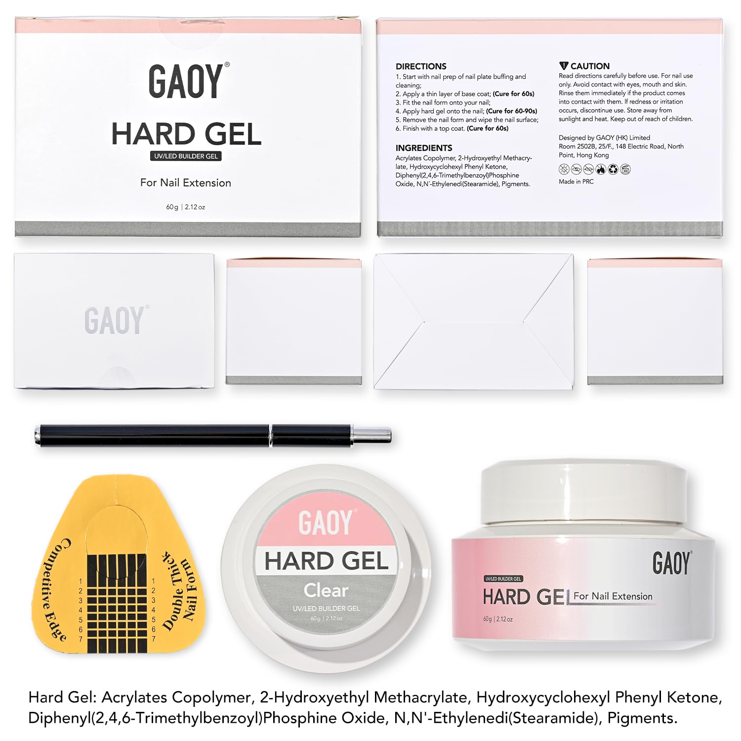 GAOY kit contents overhead showing forms brush and large gel jar