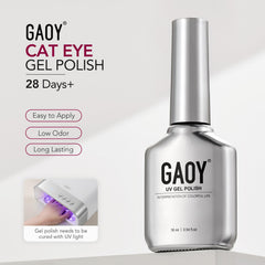 GAOY package contents with bottle and magnet displayed for at-home cat-eye nail art