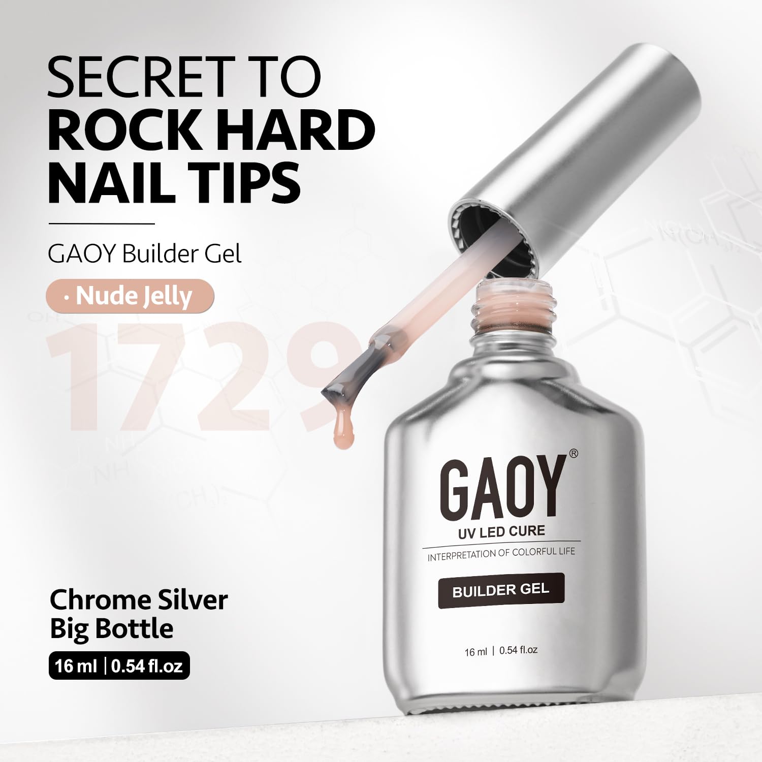 GAOY packaging and contents flatlay showing bottle and gel manicure essentials