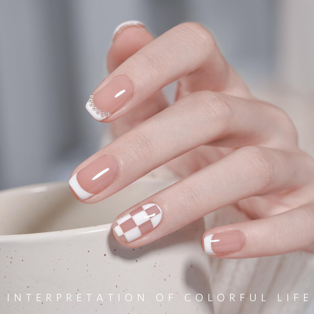 GAOY painted nails detail showing crisp white and black French lines for striking contrast