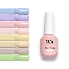 GAOY front packaging showing eight pastel gel bottles, convenient kit