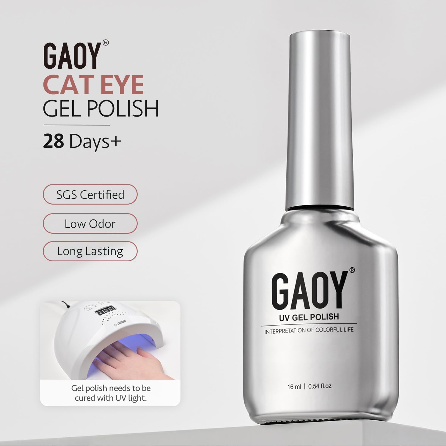 GAOY manicure on hand in lifestyle setting showing glossy finish and wearable sparkle