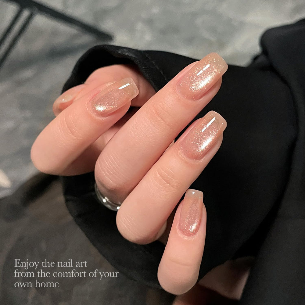 GAOY polish in use with magnet forming stripe for salon-style nails benefit