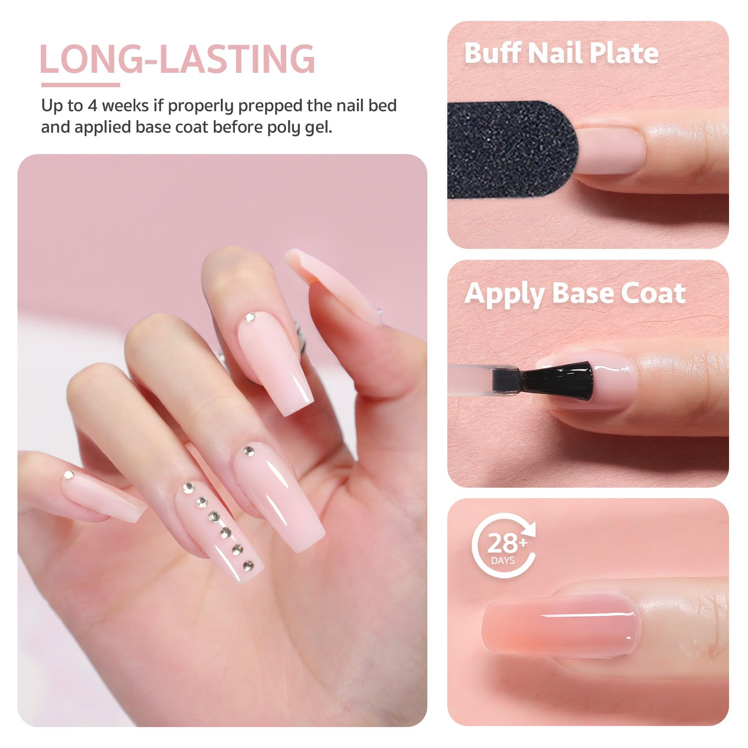GAOY poly gel cured finish on nails showing glossy, durable manicure benefit