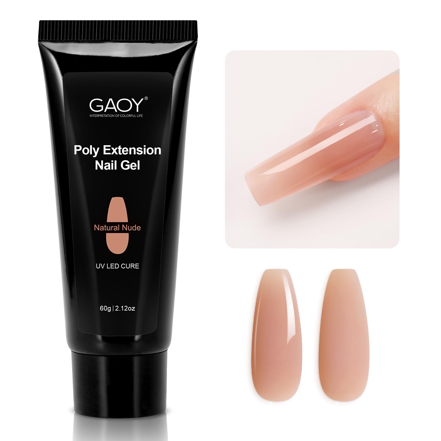 GAOY poly gel front jar showing natural nude shade and large 60g size for value