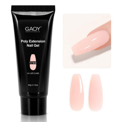 GAOY poly gel jar front view showing label and milky nude shade benefit