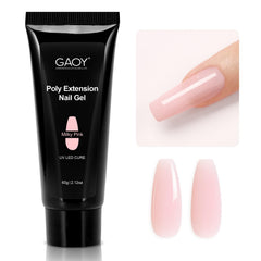 GAOY poly gel jar front showing milky pink shade and large 60g volume benefit