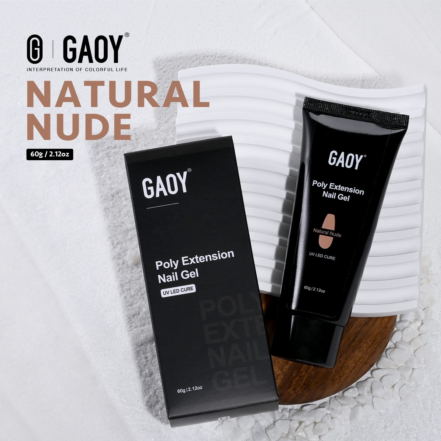GAOY poly gel label details focused on product name and usage benefits for clarity