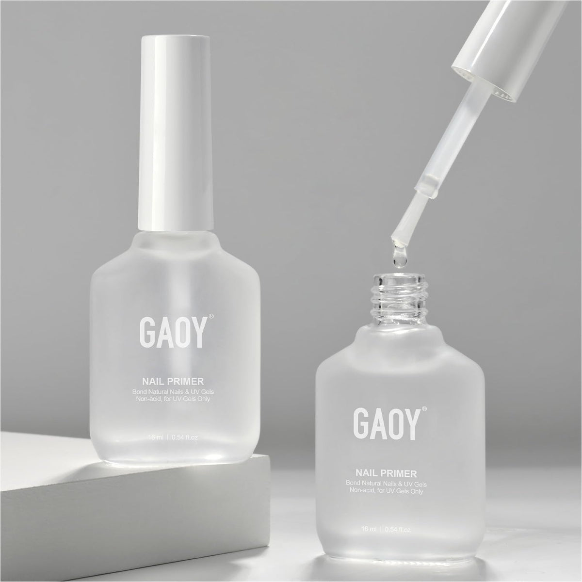 GAOY front packaging showing two 16ml primer bottles and benefits