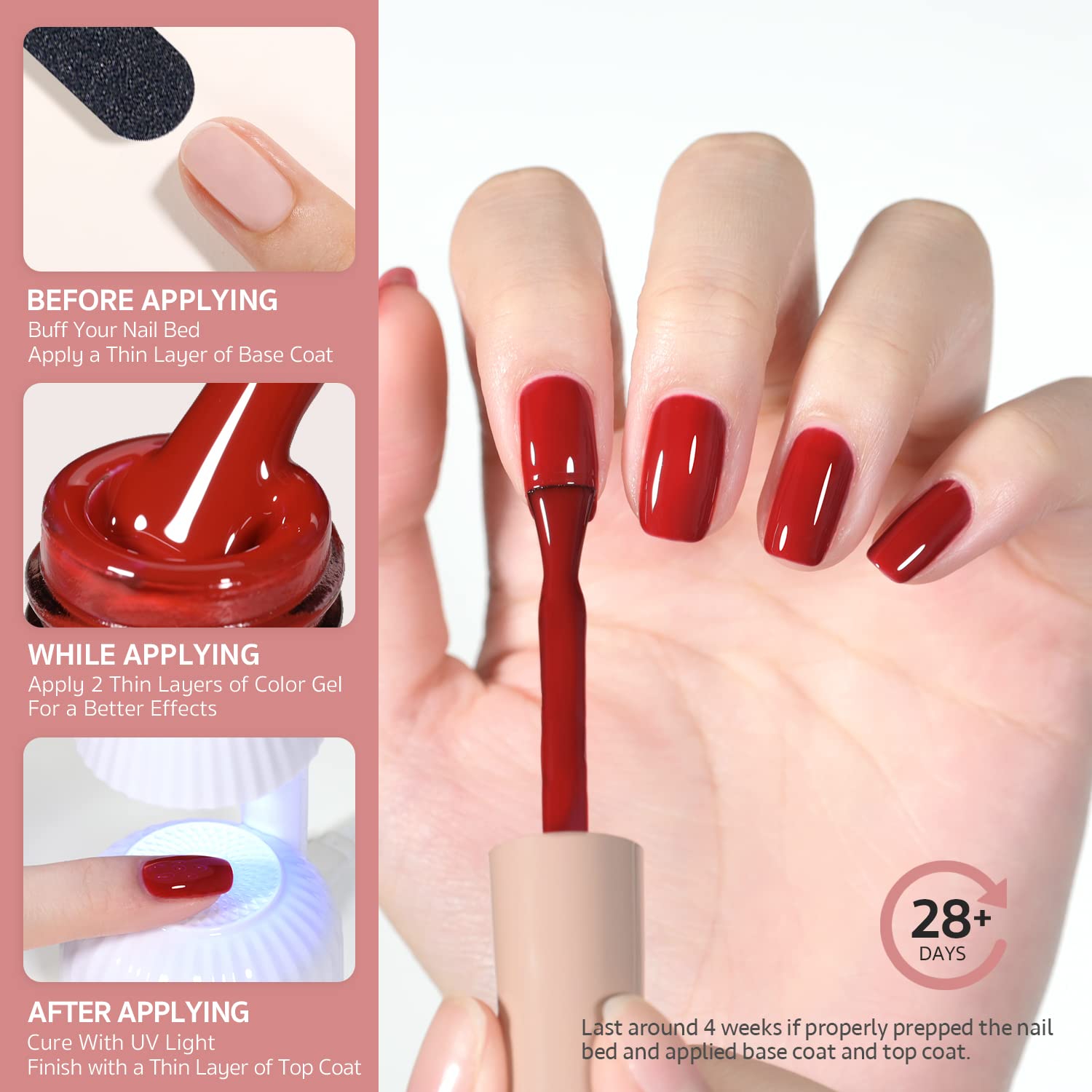 GAOY brush stroke of ruby red polish demonstrating smooth, high-pigment coverage