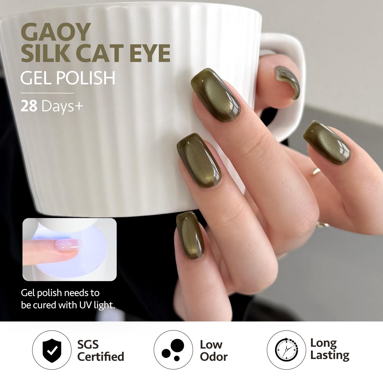 GAOY scale comparison bottle in hand indicating compact 0.25 fl.oz size for travel