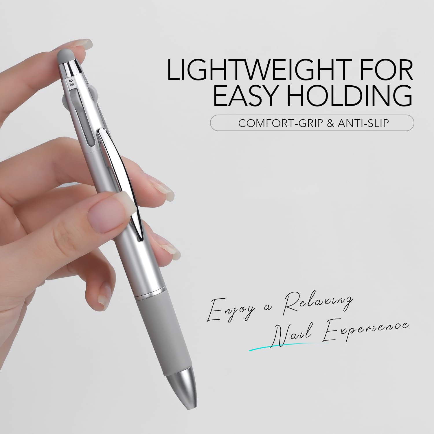 GAOY pen held in hand for scale showing lightweight comfort for salon use