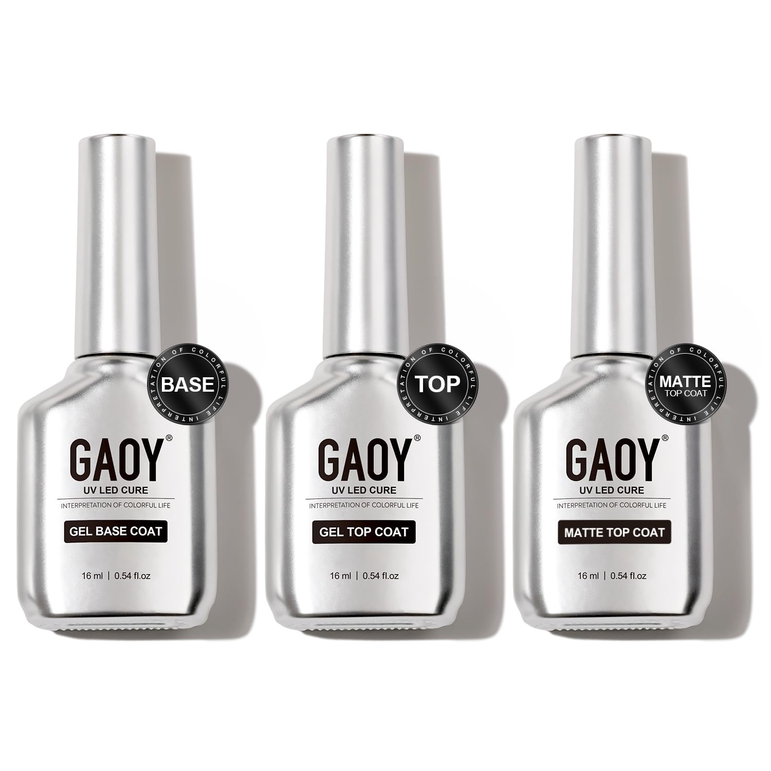 GAOY set front packaging showing three 16ml bottles and chrome design, professional look