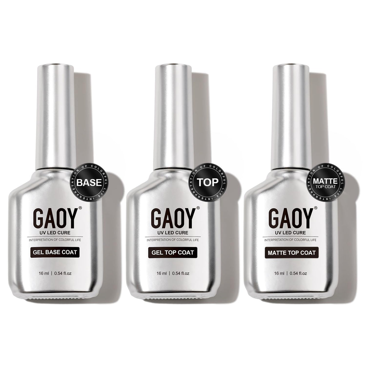 GAOY set front packaging showing three 16ml bottles and chrome design, professional look