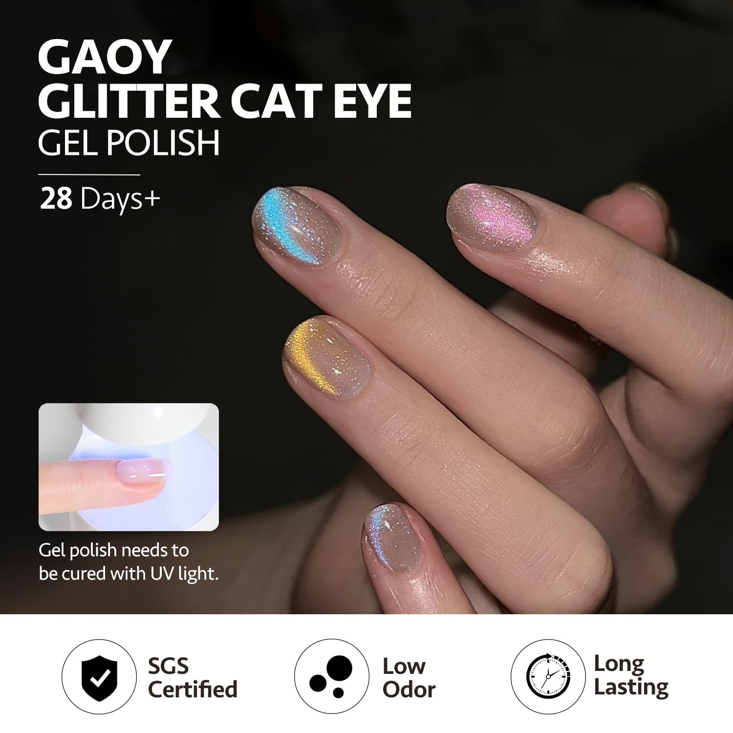 GAOY swatch wheel with six Mermaid's Tears shades for choosing layered holographic looks