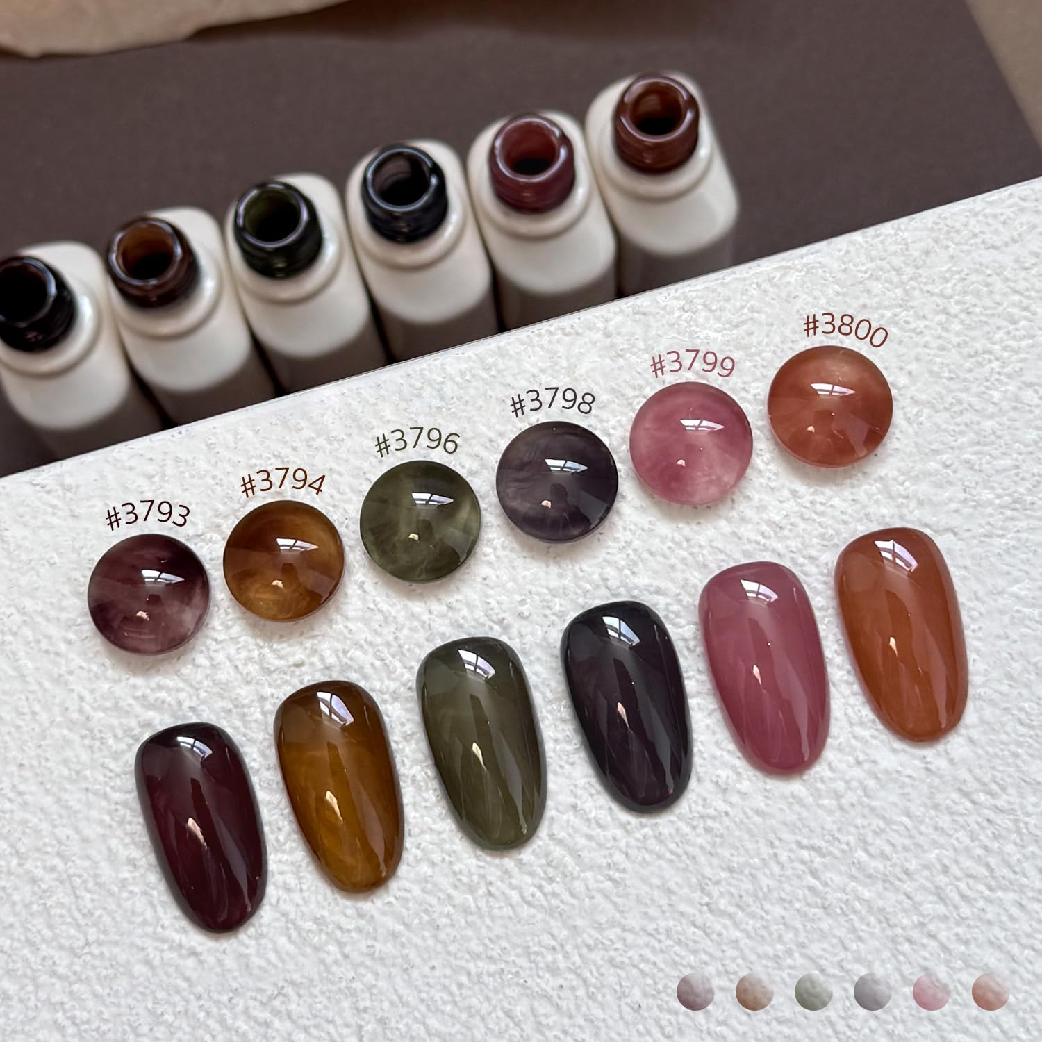 GAOY shade range swatches on nail wheels for color selection