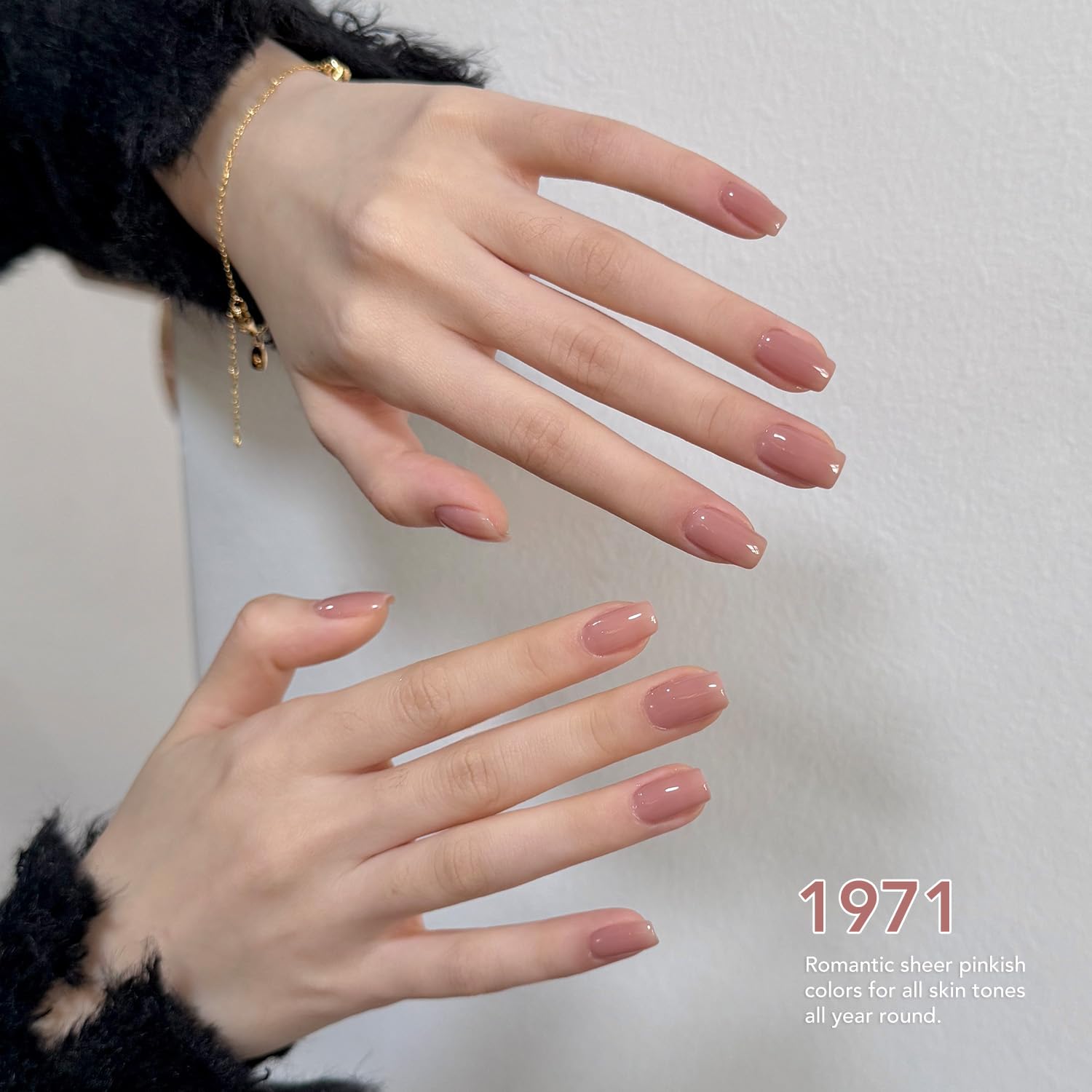 GAOY swatch wheel of shades on nails, showing buildable translucency benefit
