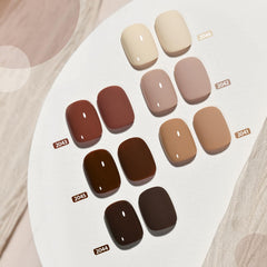 GAOY swatch strip displaying the six nude brown fall shades to visualize color pairings
