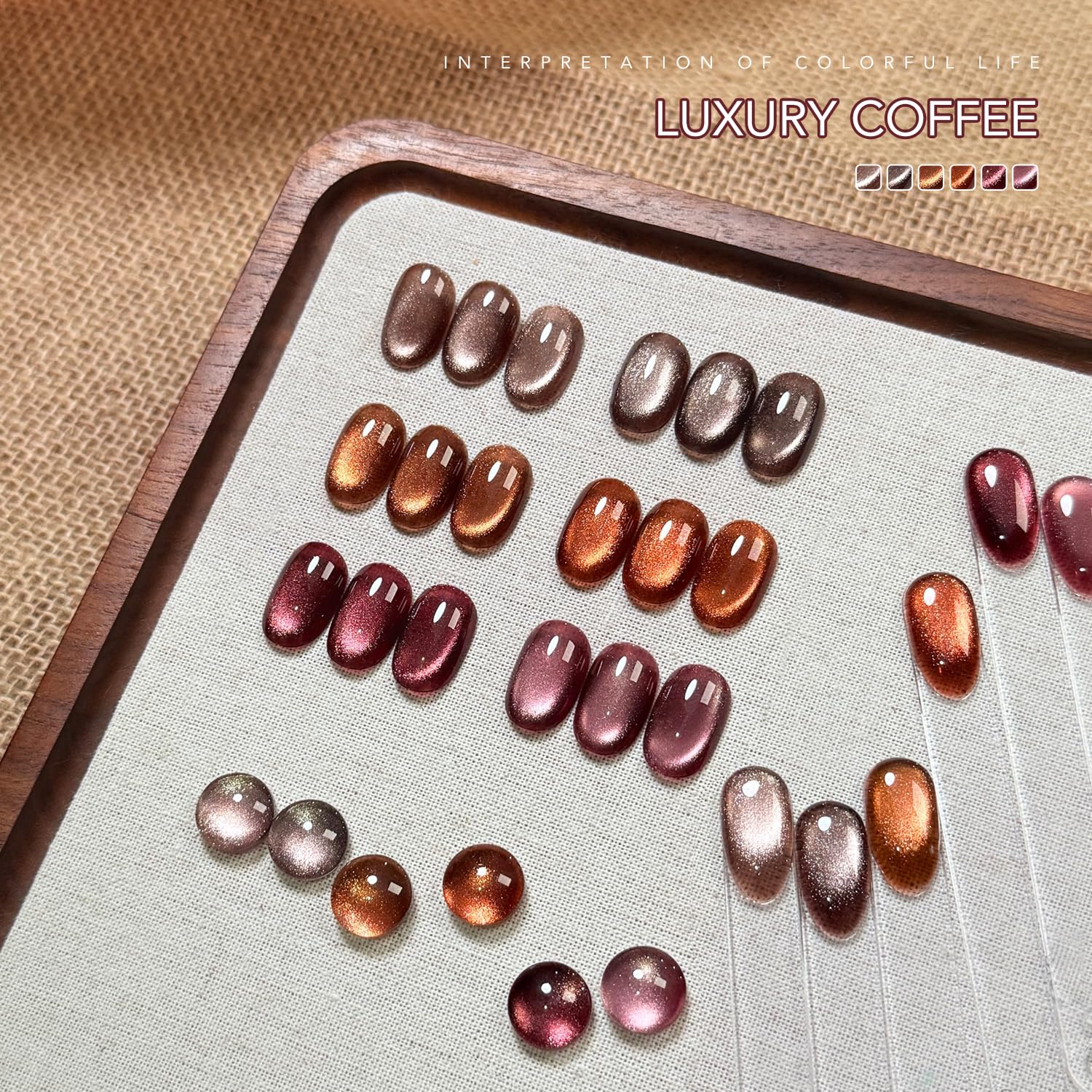 GAOY color swatches displaying six brown gold purple shades for inspiration