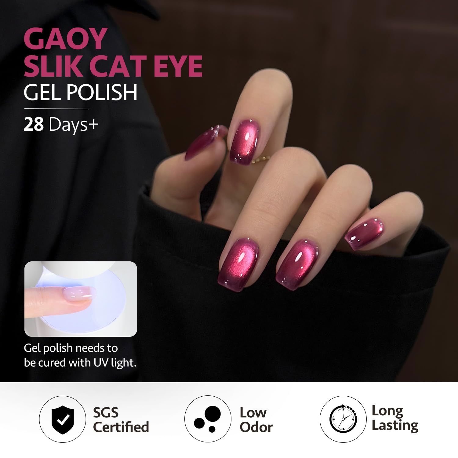 GAOY lifestyle manicure setting showing finished nails and glossy protection for long wear
