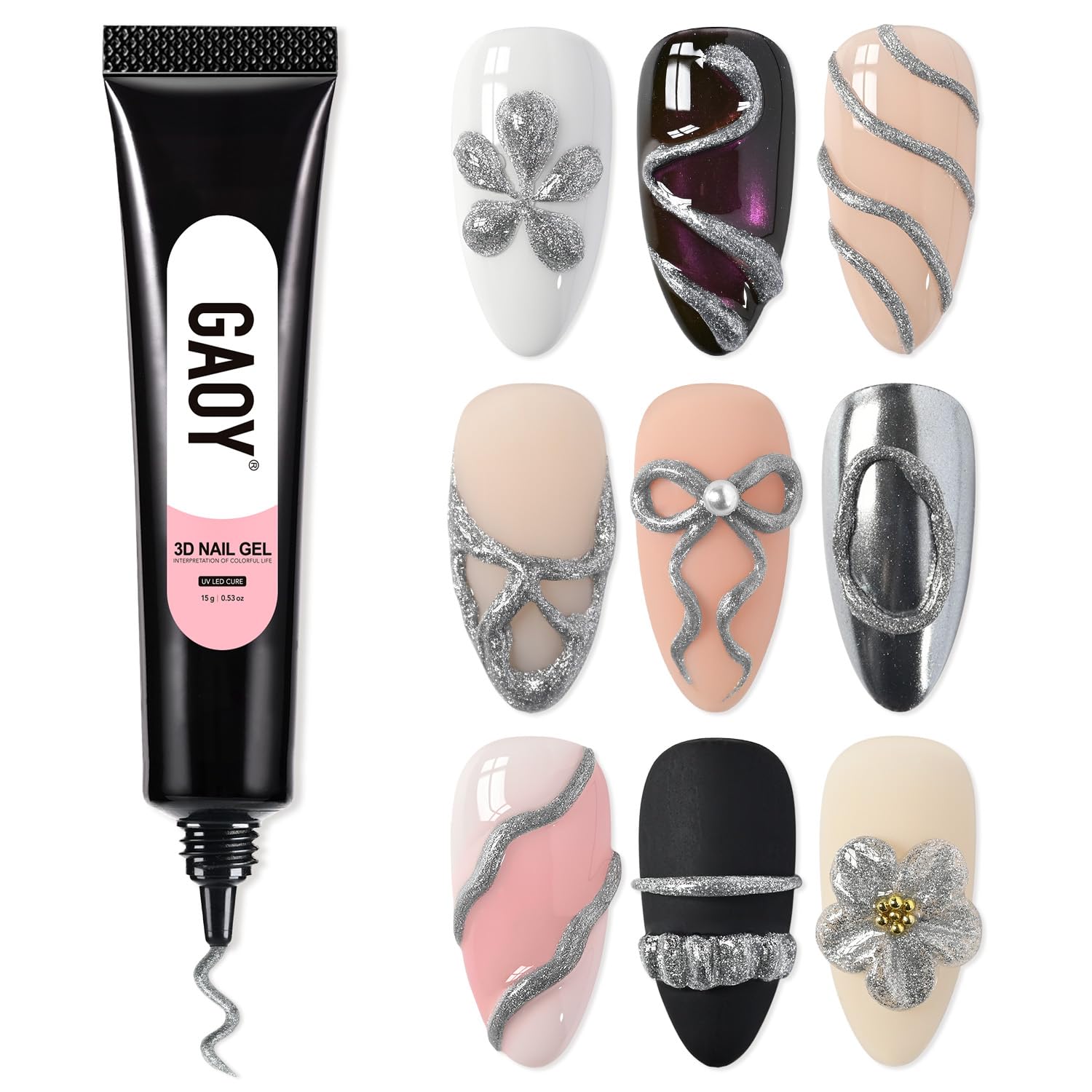 GAOY silver 3D gel tube front view showing brand and color benefits