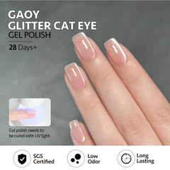 GAOY close-up of cured cat-eye stripe and holographic shimmer, highlights texture