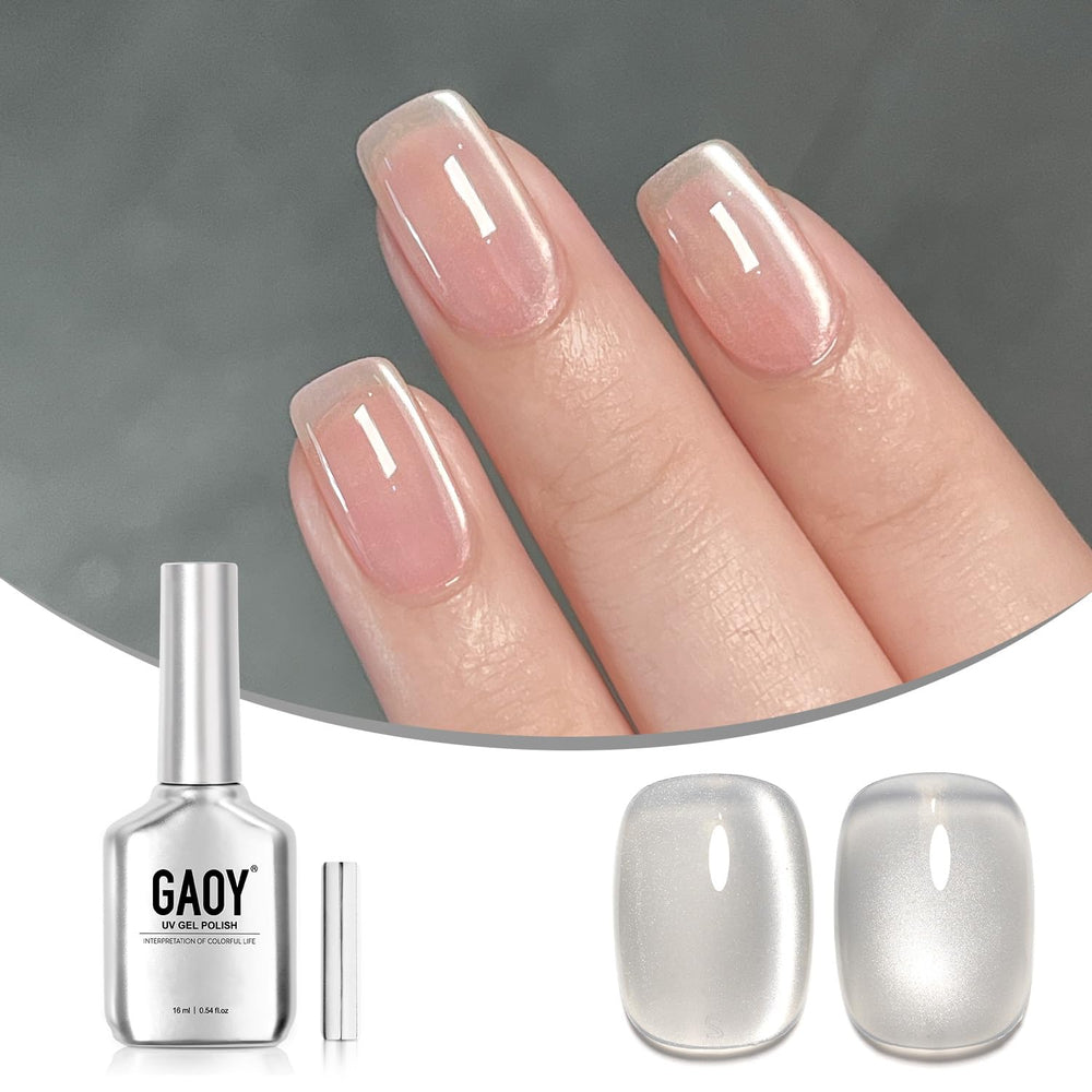 GAOY front bottle view showing label and Silver Veil shade, instant polish recognition
