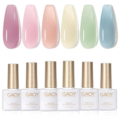 GAOY six jelly gel bottles front view showing included sheer colors and easy storage