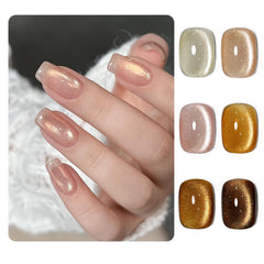 GAOY six 16ml glitter cat eye bottles front view with warm hues for variety