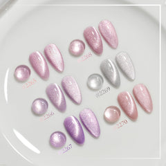 GAOY six bottles lined up showing holographic purple shades for varied looks