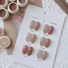 GAOY top view of six gel jars displaying sheer pink color range and versatility