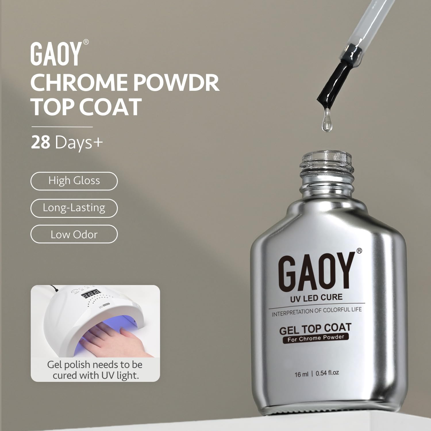 GAOY bottle next to a coin to show 16ml volume for multiple manicures