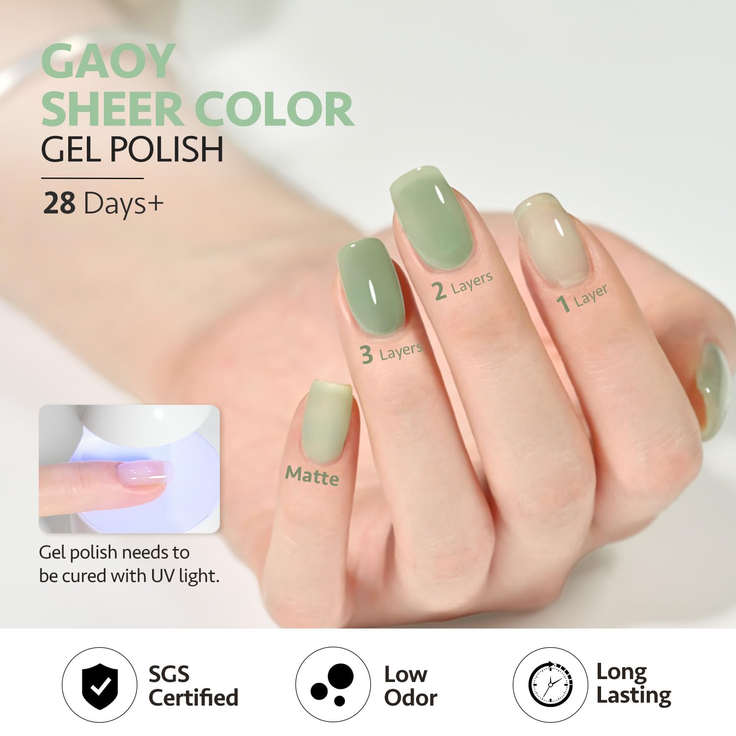 GAOY bottle next to a hand showing 6.5ml compact travel-friendly size