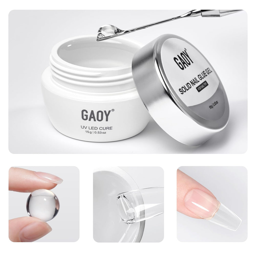 GAOY solid nail glue gel jar front showing compact design and label benefit