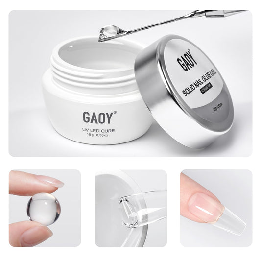 GAOY solid nail glue gel jar front showing compact design and label benefit