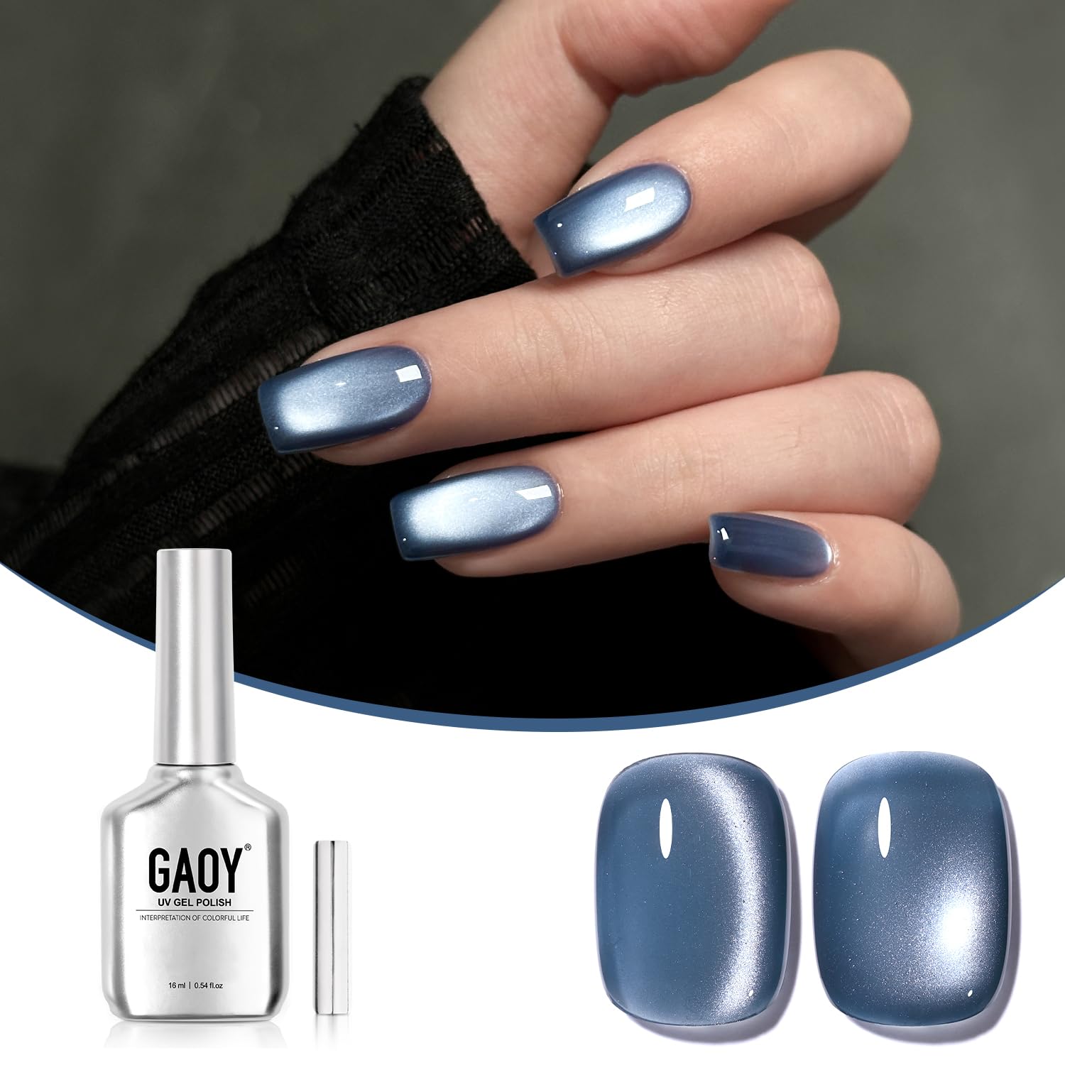 GAOY bottle front view showing Stormy Sky shade and holographic shine