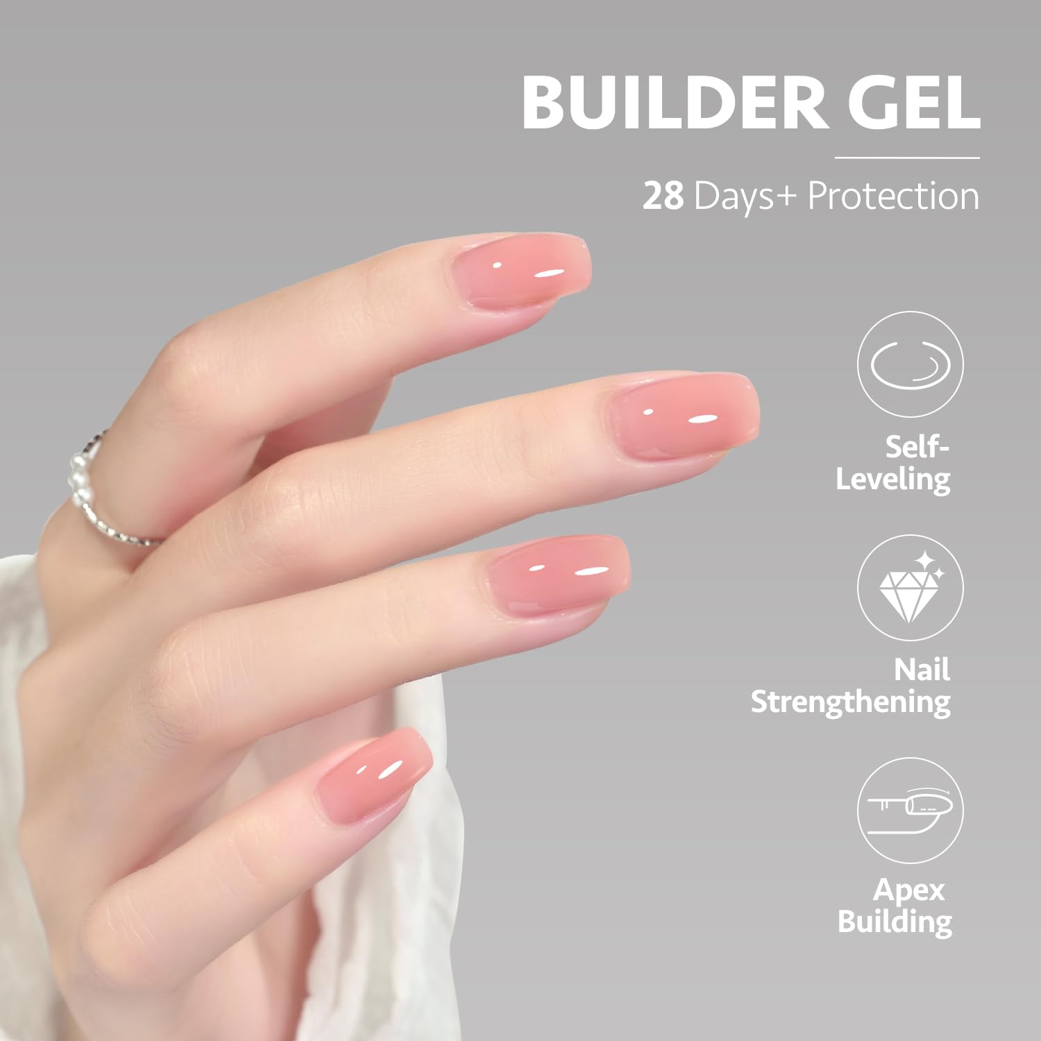 GAOY swatch on nail tip demonstrating 1964 Quartz Pink for natural-looking extensions