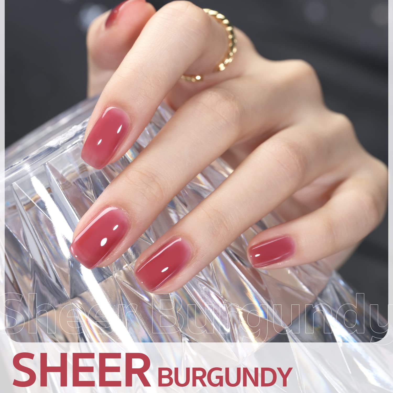 GAOY swatch on nail tip illustrating buildable sheer nude coverage
