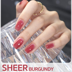 GAOY swatch on nail tip illustrating buildable sheer nude coverage