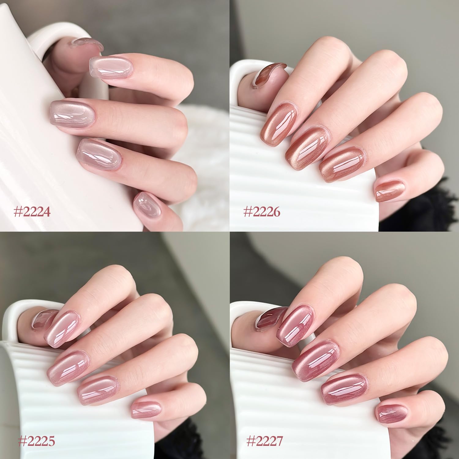 GAOY swatch palette on model hand showing holographic shimmer and color variety