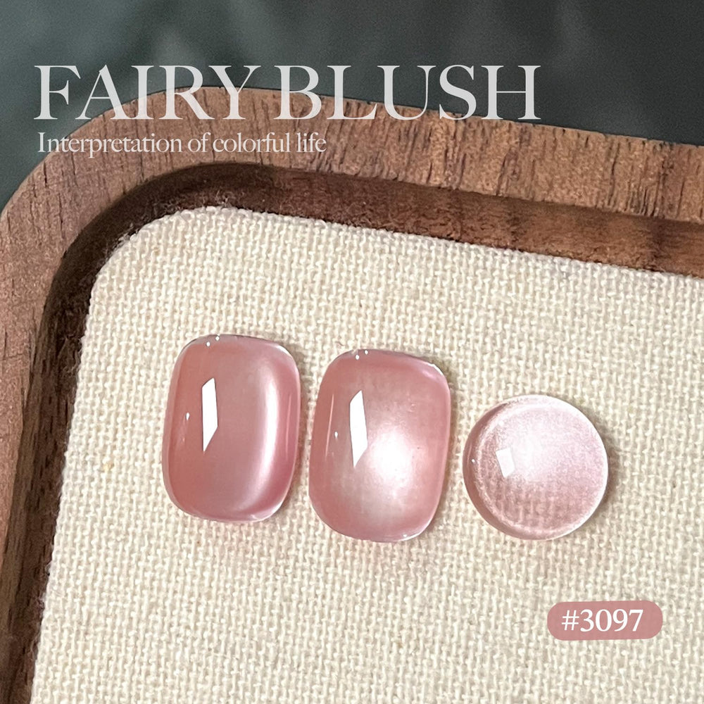 GAOY swatch on a single nail showing jelly-pink cat eye shimmer and depth