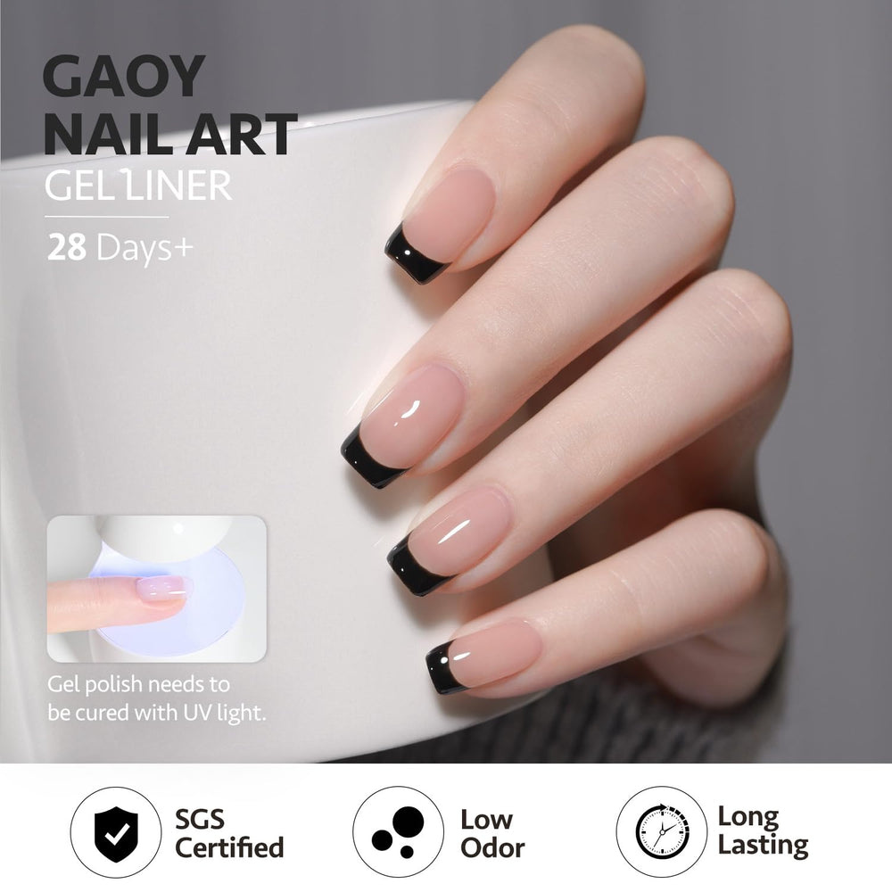 GAOY glossy black stroke on nail demonstrating smooth texture and high shine