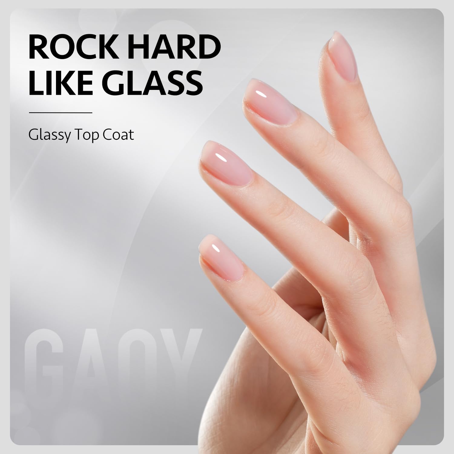 GAOY three 16ml bottles arranged to show base glue and top coat benefits