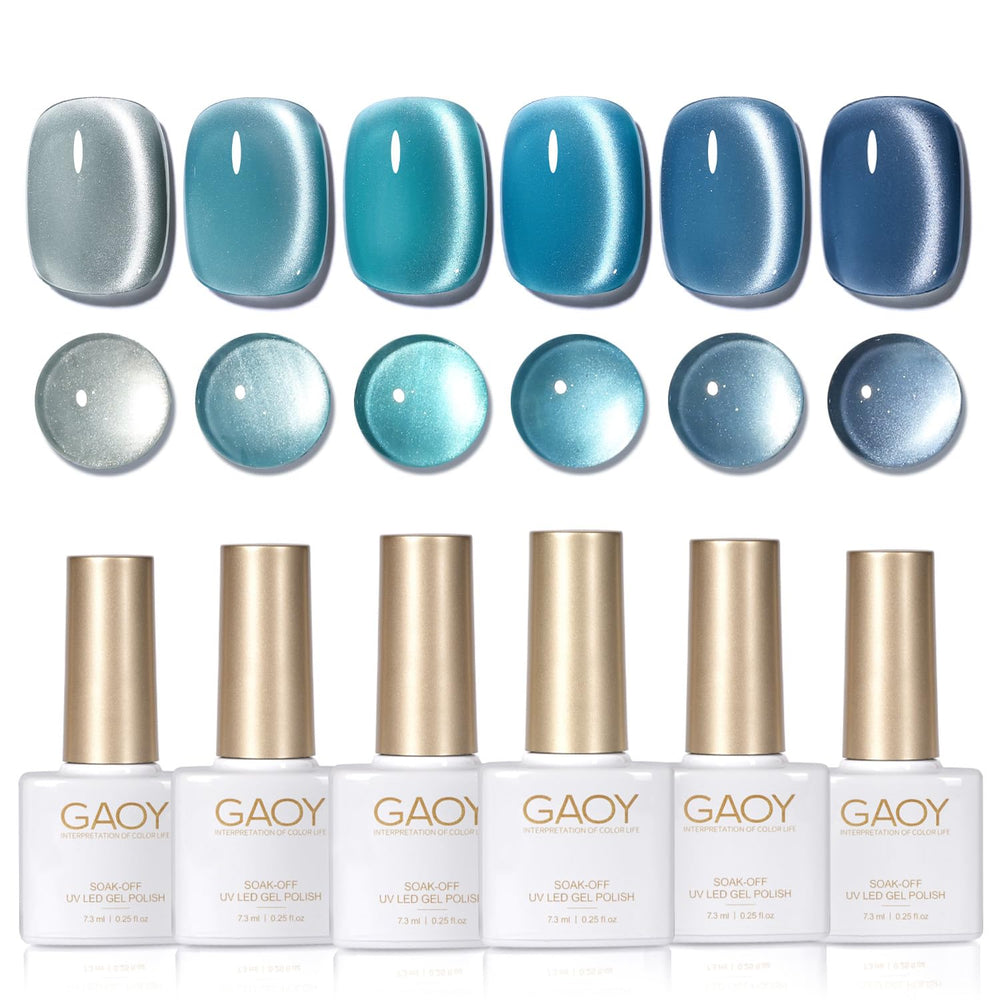 GAOY front packaging showing six Tropical Sea gel bottles and magnet, professional kit benefit