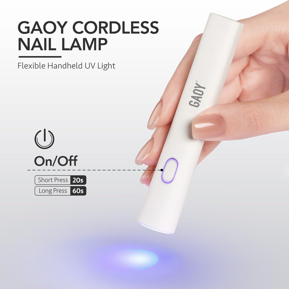 GAOY pen lamp side profile highlighting control button and dual timers for precise curing
