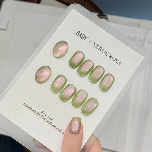 GAOY brush stroke of Verde Rosa showing glassy green-pink shimmer and smooth application benefits