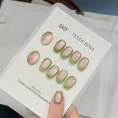 GAOY brush stroke of Verde Rosa showing glassy green-pink shimmer and smooth application benefits