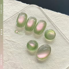 GAOY on-nail swatch on hand showing how Verde Rosa shifts green to pink for wearable color inspiration