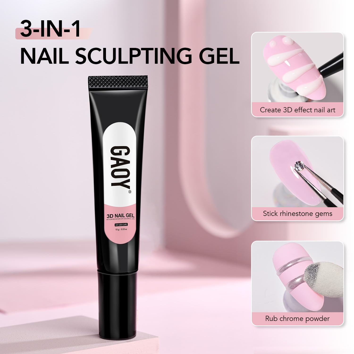GAOY gel holding rhinestones and charms securely after curing for long-lasting decoration