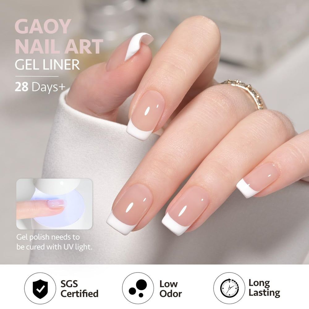 GAOY cured white swirl design on nails demonstrating crisp salon finish